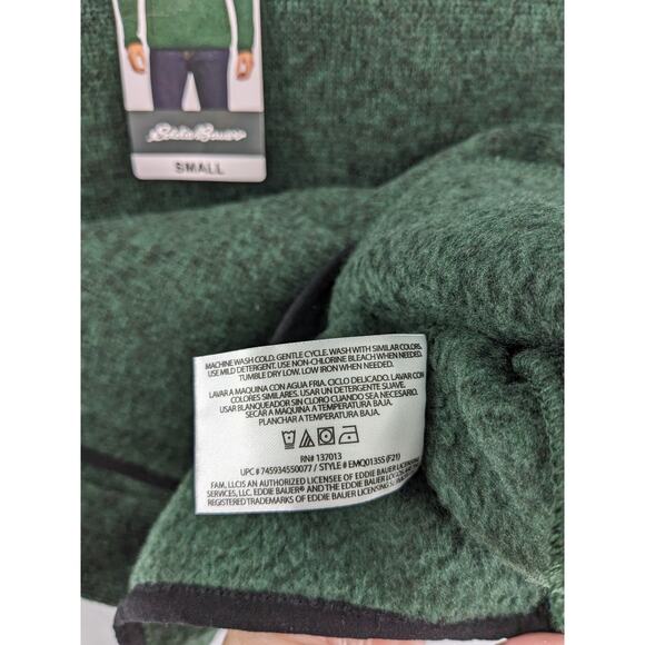 Eddie Bauer Fleece Sweater S Green Pullover High Neck Staple 1/4 Zip Pocket Cozy - Picture 7 of 12